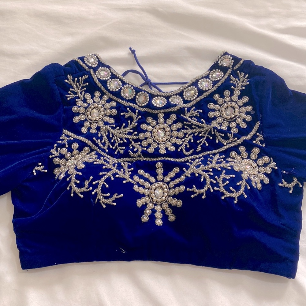 Royal blue blouse.